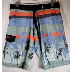 Maui & Sons Board Shorts Mens Size 32-34 Waist Black Shark 4 Way‎ Stretch